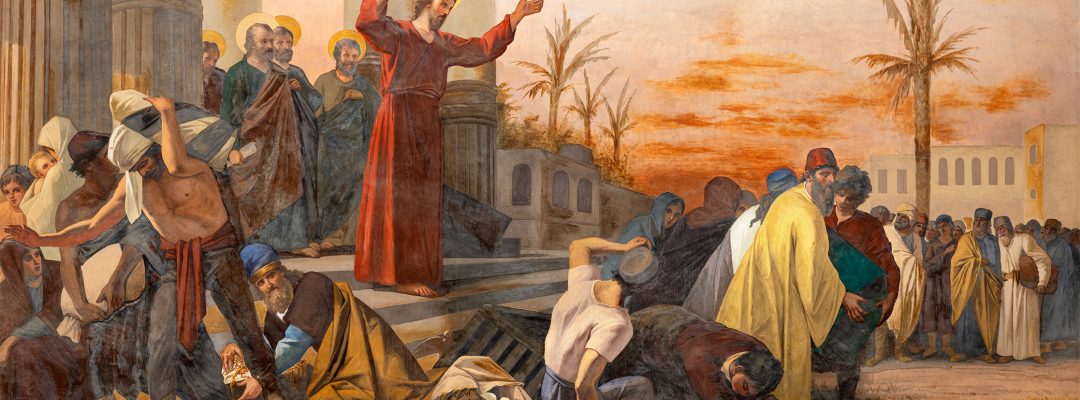 NAPLES, ITALY - APRIL 20, 2023: The fresco of Jesus Cleanses the